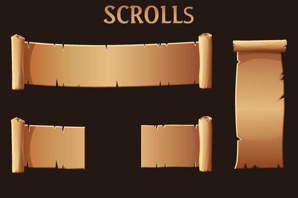 Old brown paper scrolls, blank template for the game ui.