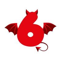 Devil red 6 number with wings for ui games.. Scary dark cartoon demon six. vector