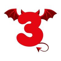 Devil red 3 number with wings for ui games.. Scary dark cartoon demon three. vector