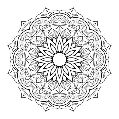 Mandala flower pattern with Arabic ethnic style Indian black and white floral outline art
