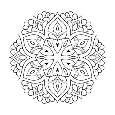 Mandala flower pattern with Arabic ethnic style Indian black and white floral outline art