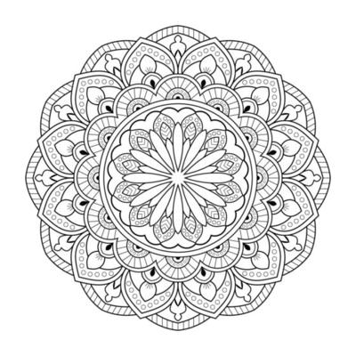 Mandala flower pattern with Arabic ethnic style Indian black and white floral outline art