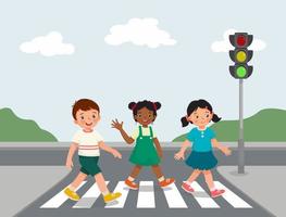 vector illustration of a schoolchildren crossing the road with the help of  the police 7414877 Vector Art at Vecteezy