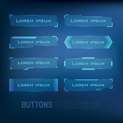 button set Techno-futuristic style sci-fi color blue 4