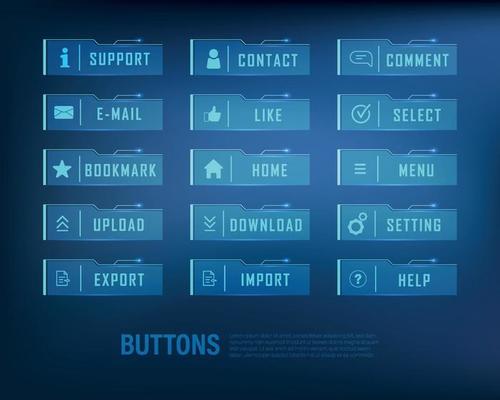 button collection sci-fi style set color blue