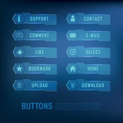 button collection sci-fi style set color blue