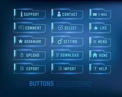 button collection sci-fi style set color blue vector