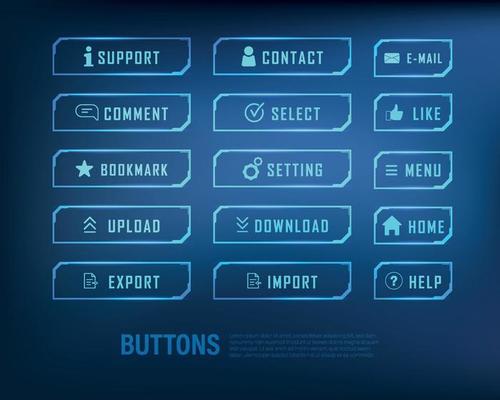 button collection sci-fi style set color blue