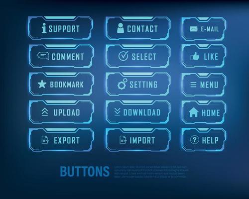 button collection sci-fi style set color blue