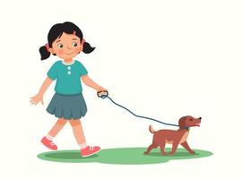 Cute little girl walking the dog in the park vector