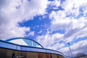 top of car rest point building in japan with cloudy in the sky. photo