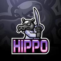 diseño de la mascota del logotipo de hipopótamo esport vector
