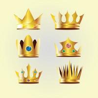 colección de vectores de corona dibujada a mano, conjunto de ilustraciones vectoriales de coronas de garabatos, cabeza real, corona de rey, corona de reina con varios diseños