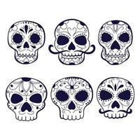 Anatomically correct human skulls set, Hand drawn line art vector illustration