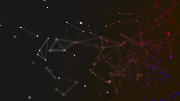 futuristische Plexus-Videoanimation, abstrakte Netzwerkknotenwelle, Plexus aus abstrakten, farbenfrohen, leuchtenden geometrischen Linien, Plexus-Netzwerke, die sich auf schwarzem Hintergrund bewegen
