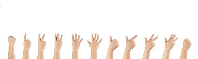 Asian male back hands counting zero to ten isolate white background in studio light - with clipping path. photo