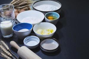 Bakery making ingradient with copyspace top view background photo