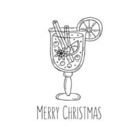 Mulled wine with cinnamon, orange and star anise on a white background. Vector illustration in doodle style. Winter mood. Hello 2023. Merry Christmas and Happy New Year.