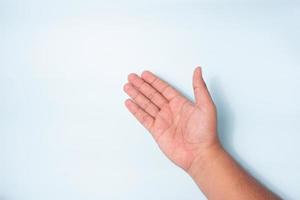 gesto manual de abrir la palma de la mano, el concepto de invitar u ofrecer y disculparse. vista superior foto