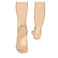 Female legs barefoot, back view, walking. Vector illustration, hand drawn cartoon style isolated on white.