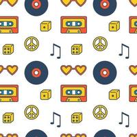 Groovy seamless pattern. Music pattern in retro style. Musical elements. 1970s. vector