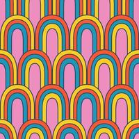 Vector retro pattern with abstract rainbows. Groovy seamless pattern. 70s. Hippie rainbow in retro style.