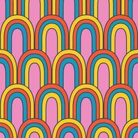 Vector retro pattern with abstract rainbows. Groovy seamless pattern. 70s. Hippie rainbow in retro style.