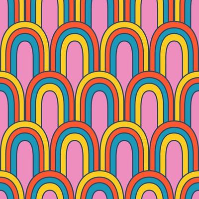 Vector retro pattern with abstract rainbows. Groovy seamless pattern. 70s. Hippie rainbow in retro style.