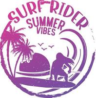 ilustración de vibraciones de verano de jinete de surf tropical vector