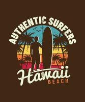 diseño de camiseta de playa hawaii de auténticos surfistas para surfistas vector