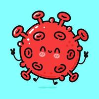 Cute funny jumping virus. Vector hand drawn cartoon kawaii character illustration icon. Isolated on blue background. Virus concept