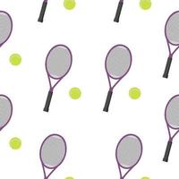 Seamless pattern with tennis racket and ball. Sports elements. Flat style. Vector illustration