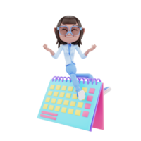 3d character girl with calender png