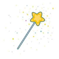 Magic wand with yellow gold star at the tip. Modern flat icon style with outline. Vector illustration isolated on white