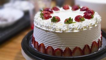 Strawberry cream cake - homemade bakery concept photo
