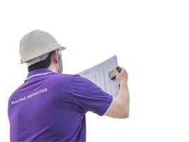 Building inspector during work isolated over white. Photo includes CLIPPING PATH