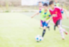 Blurred photo of children are practicing soccer in football field