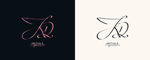 diseño del logotipo de la firma inicial kd con un estilo de escritura a mano elegante y minimalista. diseño inicial del logotipo k y d para bodas, moda, joyería, boutique e identidad de marca comercial vector