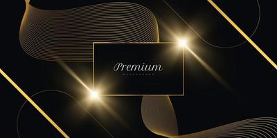 fondo negro y dorado de lujo con líneas doradas onduladas y efecto de luz. fondo negro y dorado de primera calidad para el diseño de premios, nominaciones, ceremonias, invitaciones formales o certificados vector