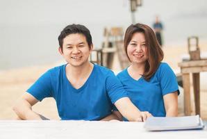 Asian Thai couple on the Pataya beach, Thailand photo