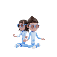 Coppia di personaggi 3d con posa yoga
