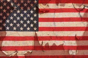 USA flag overlay old color skin on cement wall texture for background use photo