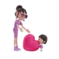 3d Render Mother and Child illustration png