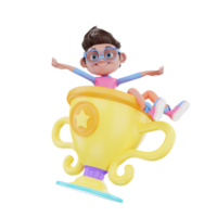 3D render character male with trophy png