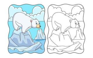 ilustración de dibujos animados oso polar está de pie y mirando el agua buscando peces para un libro de comida o una página para niños vector