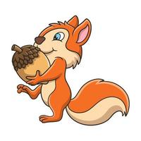 cartoon illustration the squirrel is collecting food supplies in the form of acorn nuts which are stored in his house on the tree vector