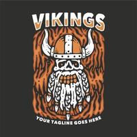 t shirt design vikings with skull viking head and gray background vintage illustration vector