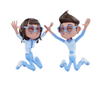 3D render character couple jumping png