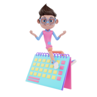 3d personaje masculino con calendario png