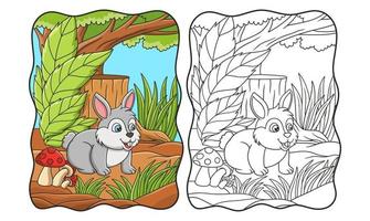 cartoon illustration a rabbit walking in the woods looking for food book or page for kids